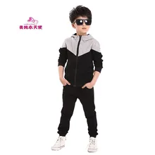 Детская Костюмы Весна Спортивные костюмы для мальчиков с длинными рукавами куртка с капюшоном+ брюки, 2 шт./компл., спортивные костюмы для детей, подростков Комплекты одежды для мальчиков