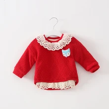 Идея рыбы Детские толстовки для девочек зима плюс толстый кружева Толстовки с капюшоном для девочек детская одежда с сова красный