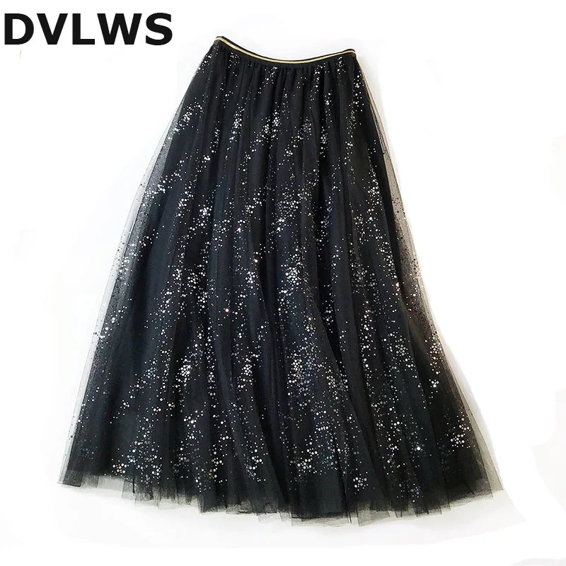 

Multicolored Sequins Romantic Sweet Mesh Sequin Skirt Fairy Temperament Skirts Womens Spring Summer2019 New Long SkirtsWomen