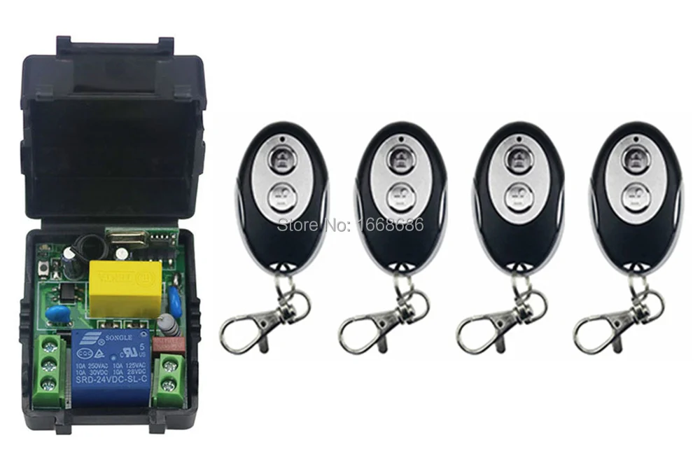 

New AC220V 1CH RF Wireless Mini Switch Relay Receiver +4pcs ellipse shape Transmitters for Appliances Gate Garage Door