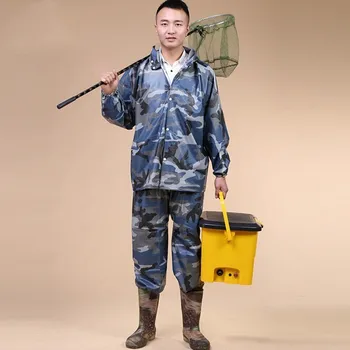 

Men Women's Camouflage Raincoat Rain Pants Set Outdoor Riding Climbing Fishing Hunting Waterproof Hooded Split Poncho Suits