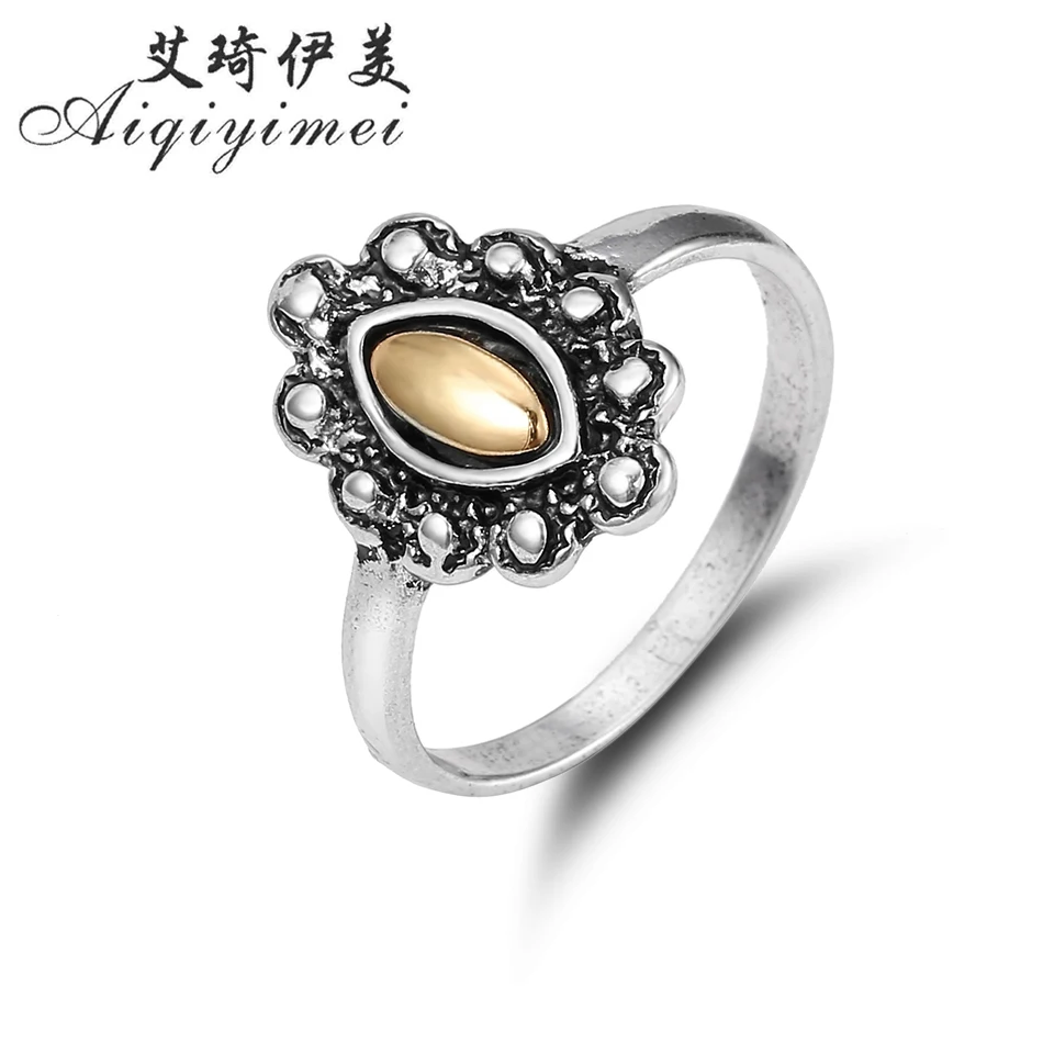 Aiqiyimei New fashion Vintage Two Tone Rings Antique Silver Plated Flower for Women Retro bicolourable Anillos Jewelry | Украшения и