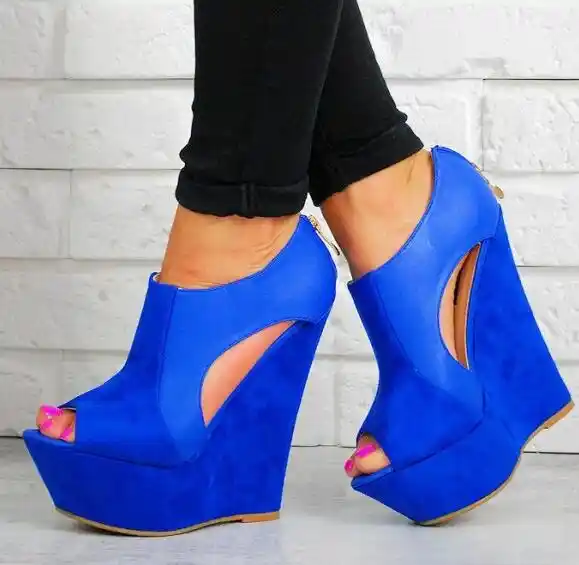 blue suede platform shoes