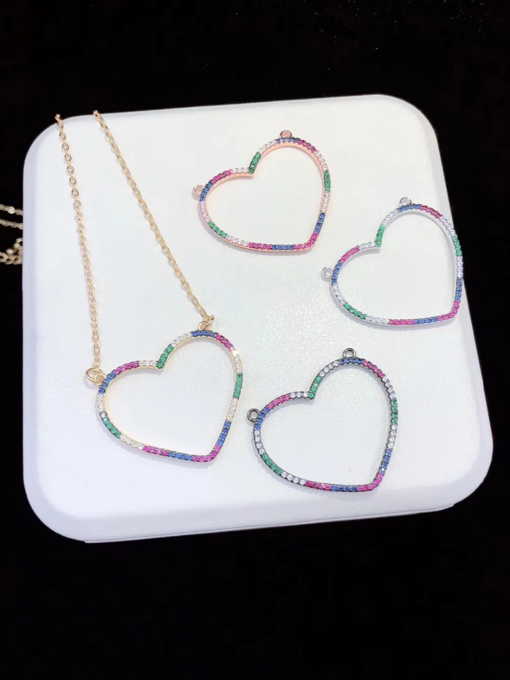 

Y557 High Quality Heart Golden plated Paved CZ Necklace Pendant Charms Cubic Zirconia DIY Jewellery Making