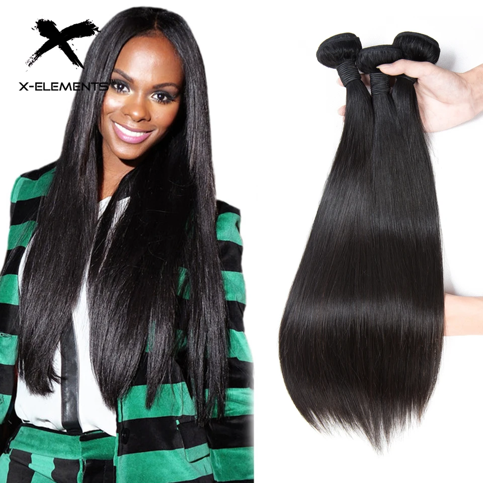 X-Elements Hair Indian Straight Bundles Natural Color 100% Human Hair Weave Extensions Double Weft Remy Hair 1/3/4 Bundle Deals