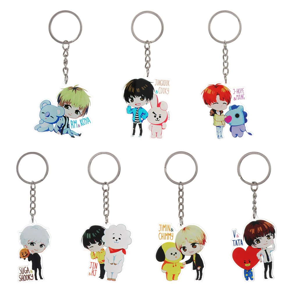 New Arrival 1Pcs Acrylic Kpop BT21 Key Chain Bangtan Boys BTS Keychain
