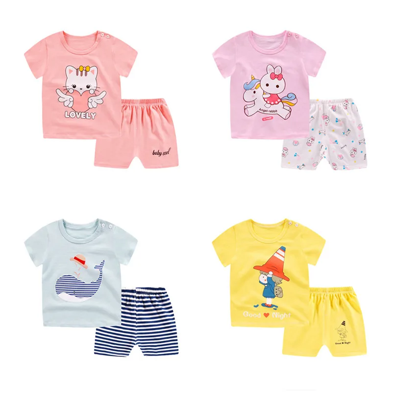 

Drop Shipping Summer Cartoon Newborn Baby Girl Boy Clothing Set Cotton T Shirts Tops+Shorts Sport Suits Infant Clothes Set