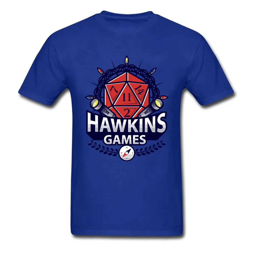 Casual Hawkins Games Crewneck Top T-shirts NEW YEAR DAY Tops Shirts Short Sleeve for Adult 2018 100% Cotton Fabric Party T Shirt Hawkins Games blue
