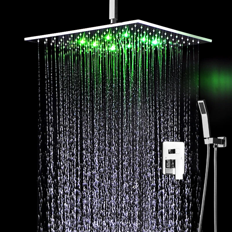 

Bathroom Square Large Rain Shower LED Modern Shower System Hot And Cold Mixer Set 400 x 400 mm