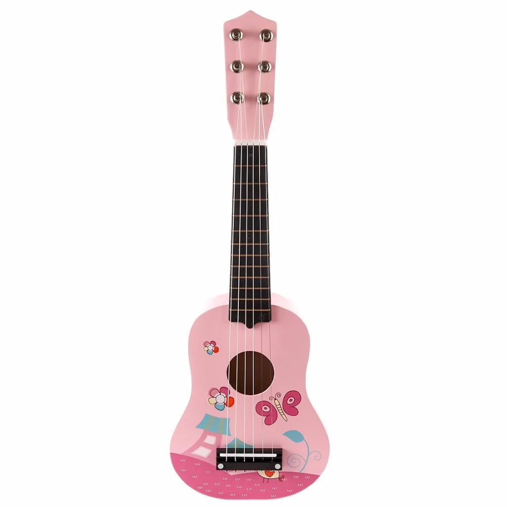 Tanie Wysokiej jakości 21 Cal Cute Cartoon 6 ciąg Mini drewniana gitara dzieci Ukulele instrumenty muzyczne edukacyjne zabawki chłopcy dziewczęta prezenty