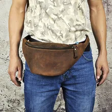 Crazy Horse кожа Для мужчин грудь талия сумка Винтаж из натуральной кожи посланник сумки кошелек Чехол Hip Bum Fanny Pack