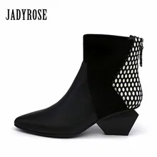 Jady Розовый, Черный в горошек женские ботильоны из натуральной кожи необычном высоком каблуке Bota острый носок Botas Mujer Молния сзади Мартинсы