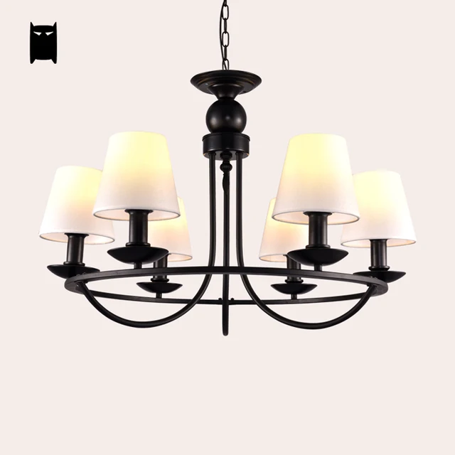 Large Black Wrought Iron Fabric Shade Chandelier Light Fixture Large Black Wrought Iron Fabric Shade Chandelier Light Fixture Modern Hanging Lamp Re Avize Luminaria Dining