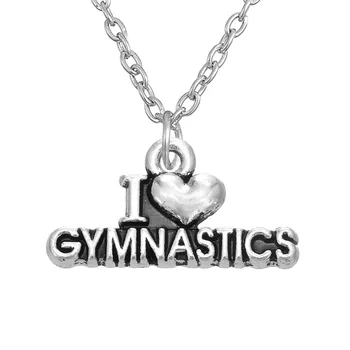 

EUEAVAN 30pcs Sport Word Letter Engraved Pendant Necklace I Love Gymnastic Heart Shape Jewelry Gift