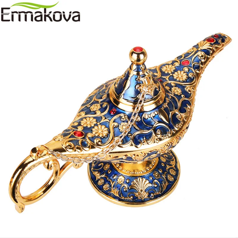 Buy ERMAKOVA Large size Colorful Metal Genie Magic Lamp Retro Wishing Oil Lamp Pot Incense Burner Home Decor Collection Souvenir
