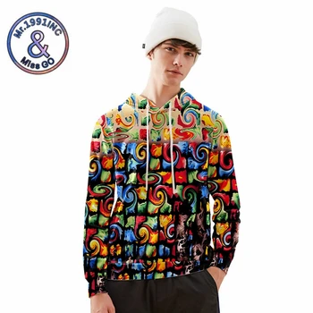 

2019 New Fashion Hoodies Men 3D INS loose tide color block plaid print Hoodies Sweatshirts moletom feminino inverno