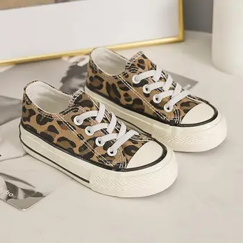 

Children Casual Shoes Unisex Classic Fashion Girls Canvas Shoes Leopard Print Lace up Sneakers For Boys New Soft Shoes