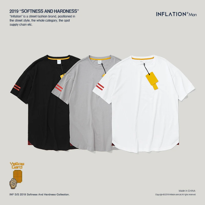 INFLATION Sleeve Stripe Basic Tee Homme Men Clothing 2019 Summer Short Sleeve Cotton T-shirt O-neck Brand Tshirt 91162S