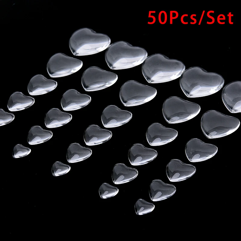 50Pcs/set Heart Transparent Clear Glass Cabochon Dome Glass Cover DIY Jewelry Making