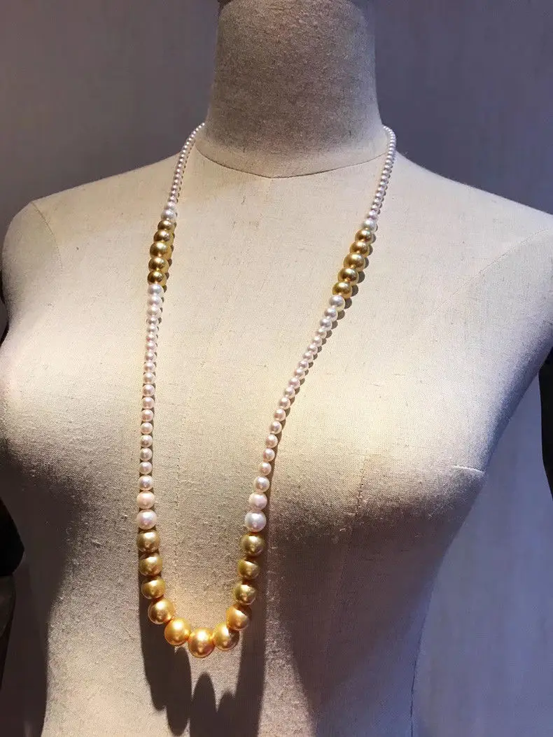

classic 8-13mm freshwater round multicolor pearl necklace 38inch 925silver