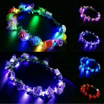 

LED Flashing Foam Flower Headband Garland Kids Adults Glowing Headwear Hair Glow Party home decor wedding birthday