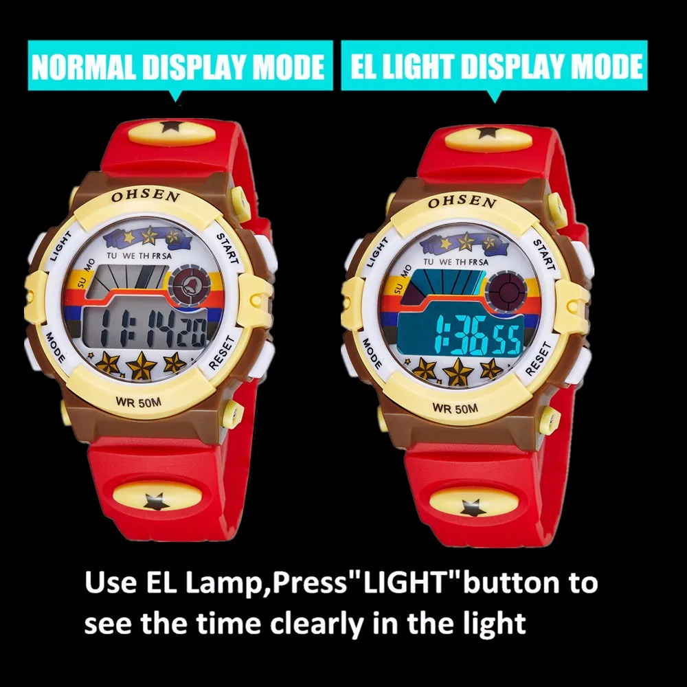 OHSEN детский цифровой светодиодный дисплей спортивные часы для девочек модные повседневные кварцевые часы многофункциональные 50 м