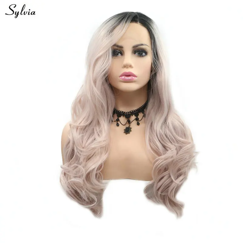 Sylvia Side Part Long Hair Body Wave Pastel Pink Wigs Ombre Short