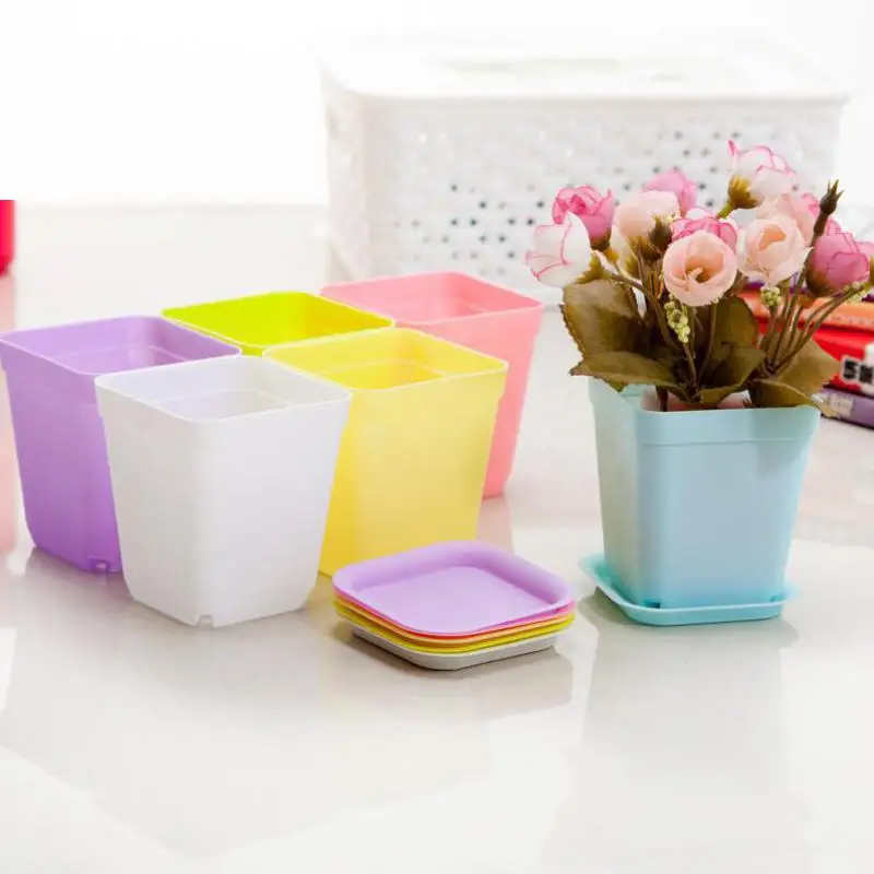 

5 sets / lot Gardening Mini Plastic flowerpots + Plastic tray vase flower compositions Dwarf trees planter childrens