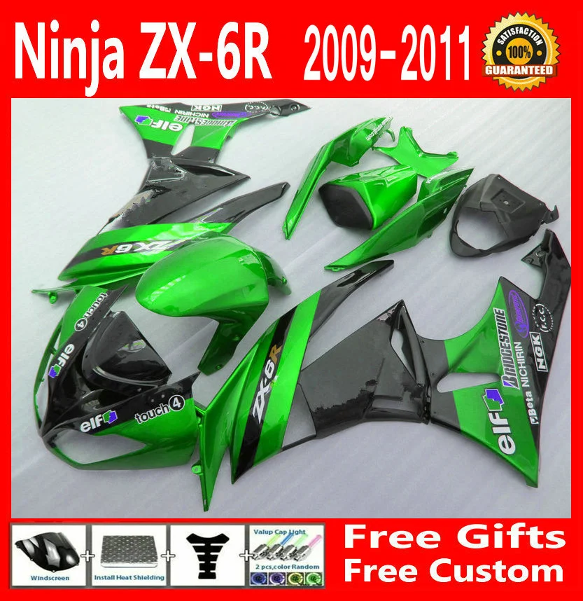 

Metallic green ZX6R 2009 2011 2010 Fairing kit For Kawasaki ninja Fairings ZX 6R 09 10 11 Shipping EMS free g66