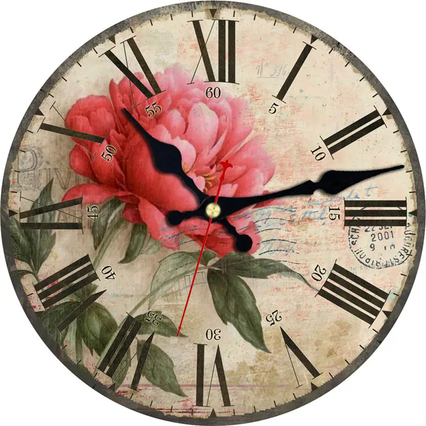 WONZOM Кухня Вино современный стиль деревянные картонные часы, цветы круглые Настенные часы для домашнего декора гостиной не тикающий звук - Цвет: Flower Wall Clock 15
