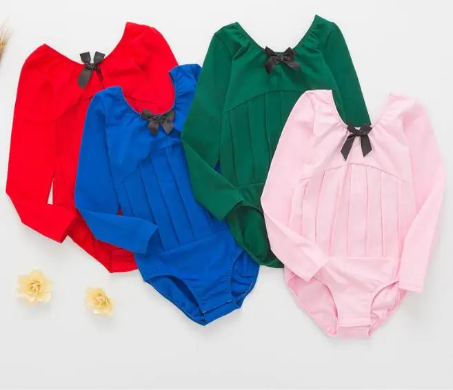 

Cheap Girl's Cotton Long Sleeve Leotard For Dance Gymnastics Ballet Bowknot Decorated Pink Royal Blue Red
