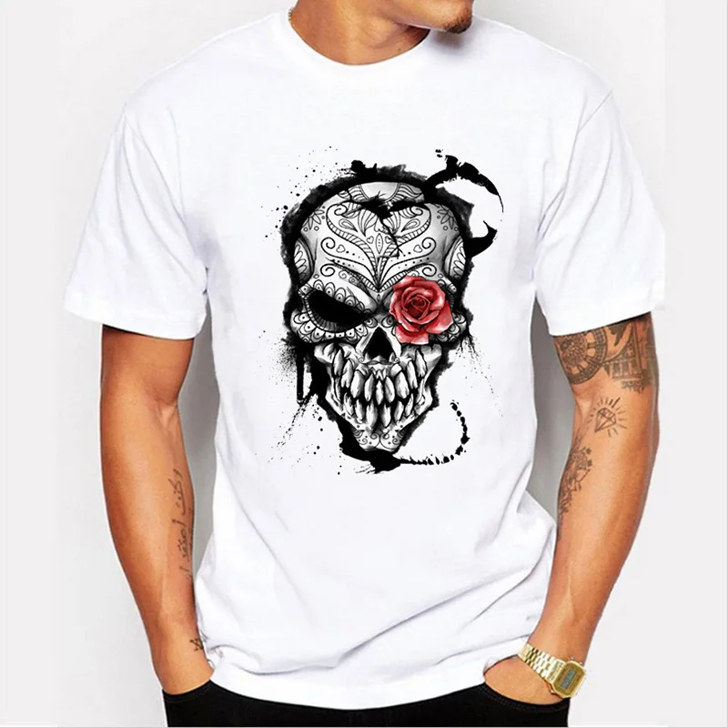rose skull print t shirt summer tees slim fitness tops LX25 | Женская одежда