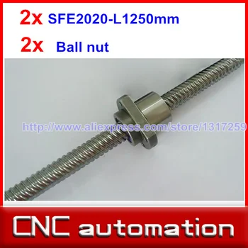 

2pcs Dia.=20mm Lead=20mm ballscrew 2020 -L 1250mm ball screw rail with 2pcs ballnut for CNC Machining Tool X Y Z Table