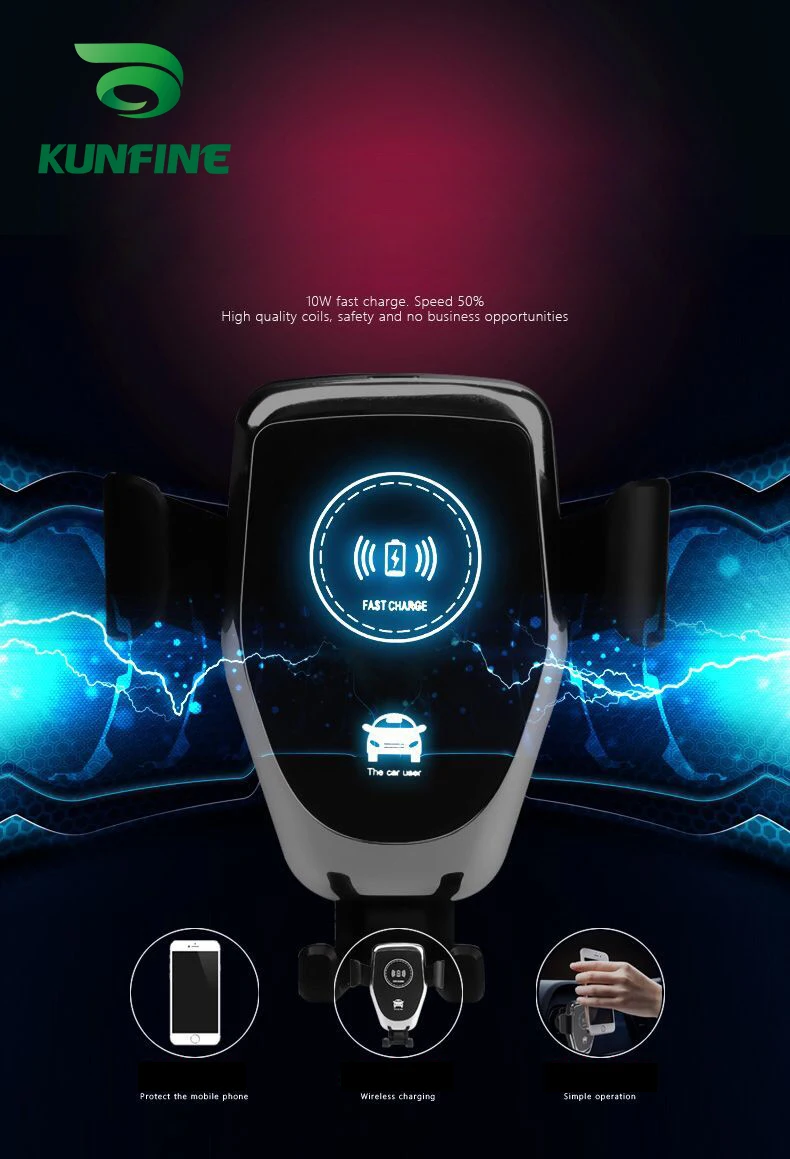 KUNFINE Car Mobile Phones Holder Car Mount Qi Wireless Charger For iPhone X 8 Plus Flash Charge Wireless Charging Pad Car Holder Stand For Samsung S9 S8 (5)