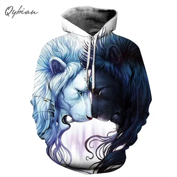 

2018 Qybian New Spring Autumn Fashion Mens lion 3d Print Sweatshirt Hip Hop Sweatshirt Large Size Warm Mens Hoodies