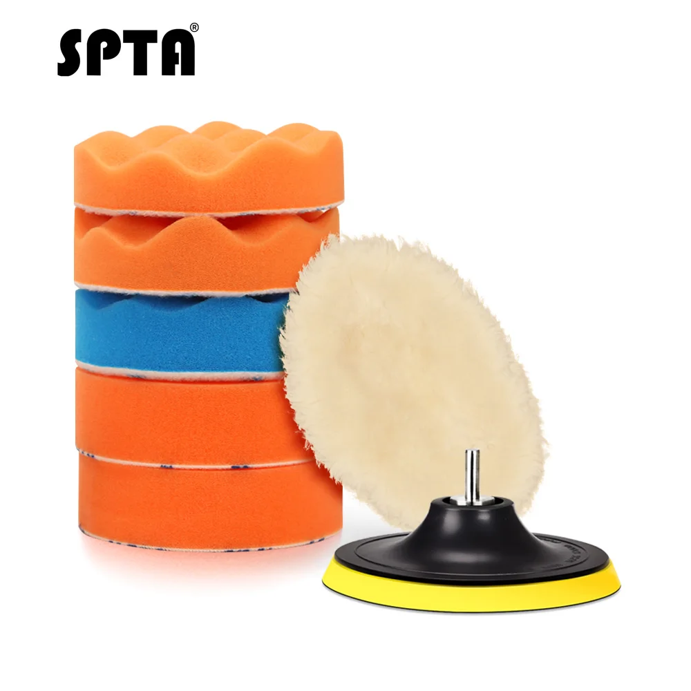 

SPTA 8Pc Waffle Sponge Buffer Car Buffing Polisher Pad Foam Polishing Backing Pad Spindle Nut Thread M14 5/8 11 Set 3 4 5 6 Inch