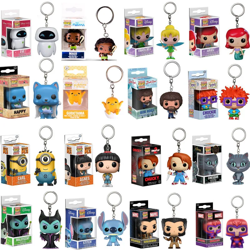 Funko POP DISNEY CARTOON TOYS MALEFICENT CAT STITCH CHUCKY KEYCHAIN PVC ACTION FIGURE ARIEL COLLECTION TOYS FOR CHILDREN GIFT