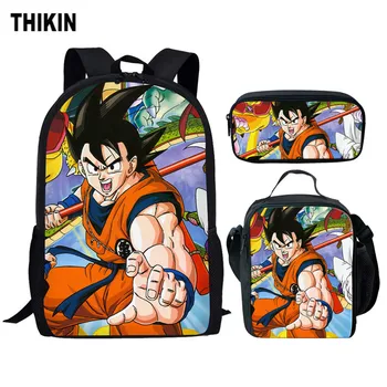 

THIKIN 3Pcs/Set Anime Dragon Ball Z School Bag for Boys Daily Bag Children Book Bag Super Saiyan Sun Goku Printing Schoolbag Set