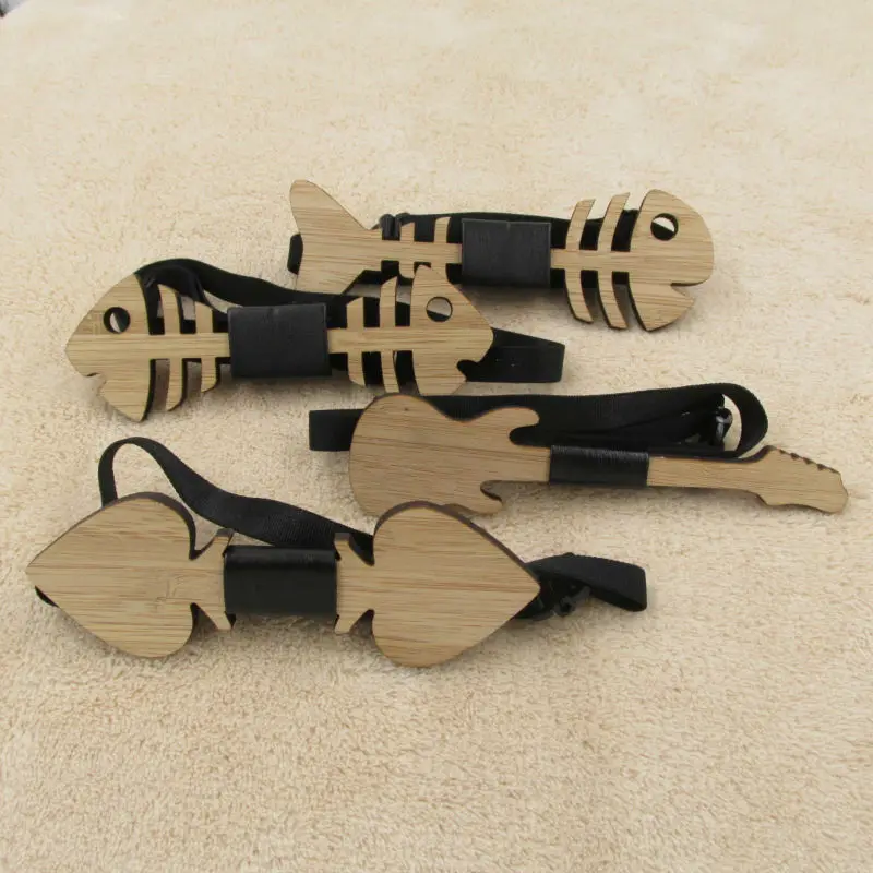 

Fishbone Guitar Heart Wooden Bow Tie For Men Classic Bowties Neckwear Handmade Butterfly