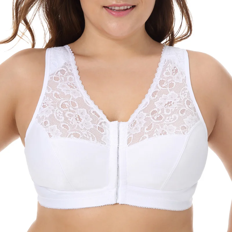 Women's Front Buckle Sports Bras Breathable Solid Color Floral Lace Camisole Strap Bra Plus Size Wirefree Workout Fitness Bras4