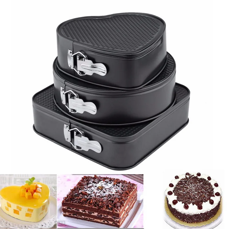 

3PCs/Set Leakproof Round/Square/Heart Springform Pan Set Non-Stick Metal Bake Mould Removable Bottom Bakeware Cake Pan
