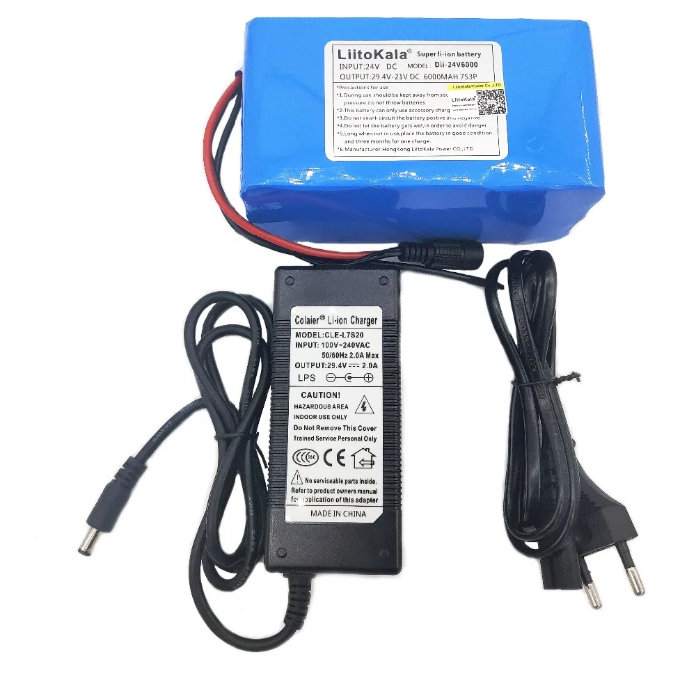 LiitoKala 24V 6Ah 7S3P 18650 литий-ионный аккумулятор 29,4 V 6000mAh для электрического велосипеда