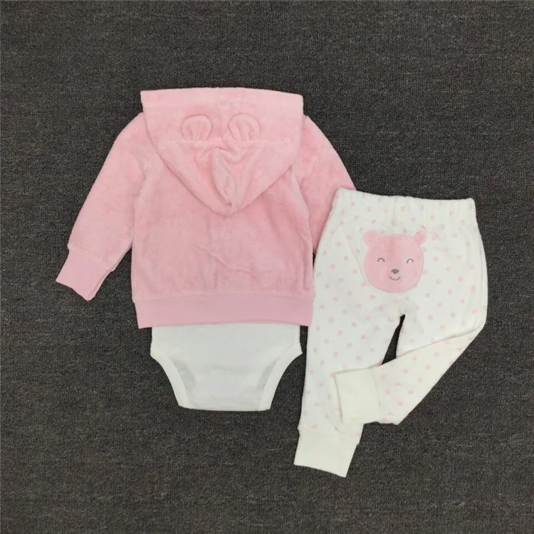 Комплект из 3 предметов на весну-осень для маленьких девочек 3-24 месяцев, детская одежда, милый комбинезон, пальто с капюшоном+ боди+ штаны, комплект одежды для новорожденных, BC1102