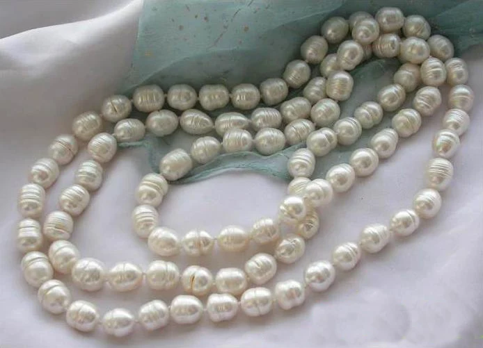 Freshwater Pearl Necklace,50inches Long AA 10-15MM White Rice Freshwater Cultured Pearls Jewellery,Women's Wedding Party Gift