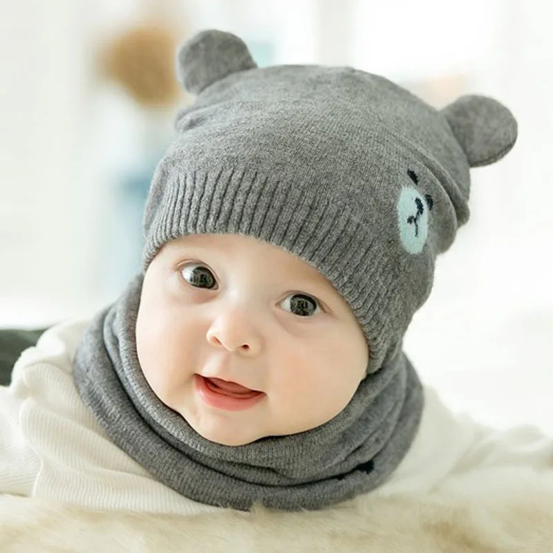 

Newborn Baby Warm Knitting Hat Set 2pcs/lot Infant Caps Cotton Baby Beanies Baby Girls Boys Hat Bib Kids Scarf Scarf Set GH660