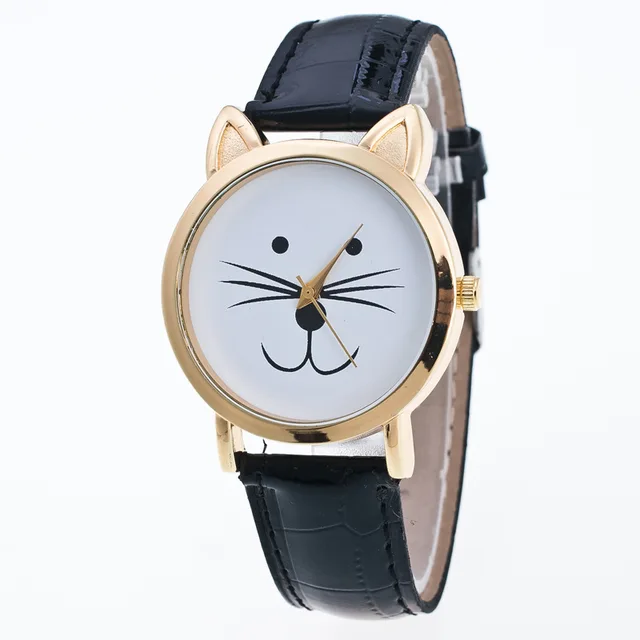 Lovely Cat Face Geneva Watches Women Leather Strap Analog Children Kids Clock La Lovely Cat Face Geneva Watches Women Leather Strap Analog Children Kids Clock La