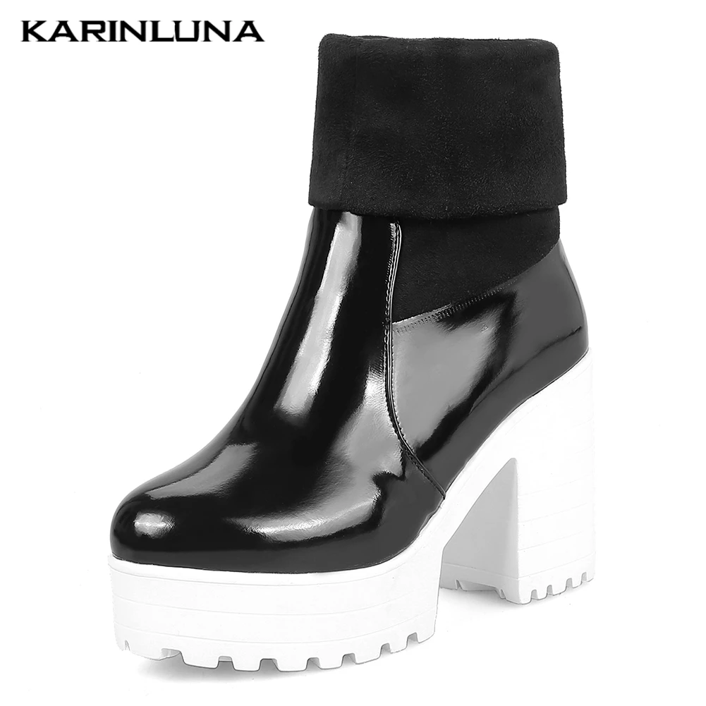 

Karinluna INS Top Quality Boots Woman Shoes Women Square High Heels Platform Sock Boot Casual Shoes Woman Boots Female