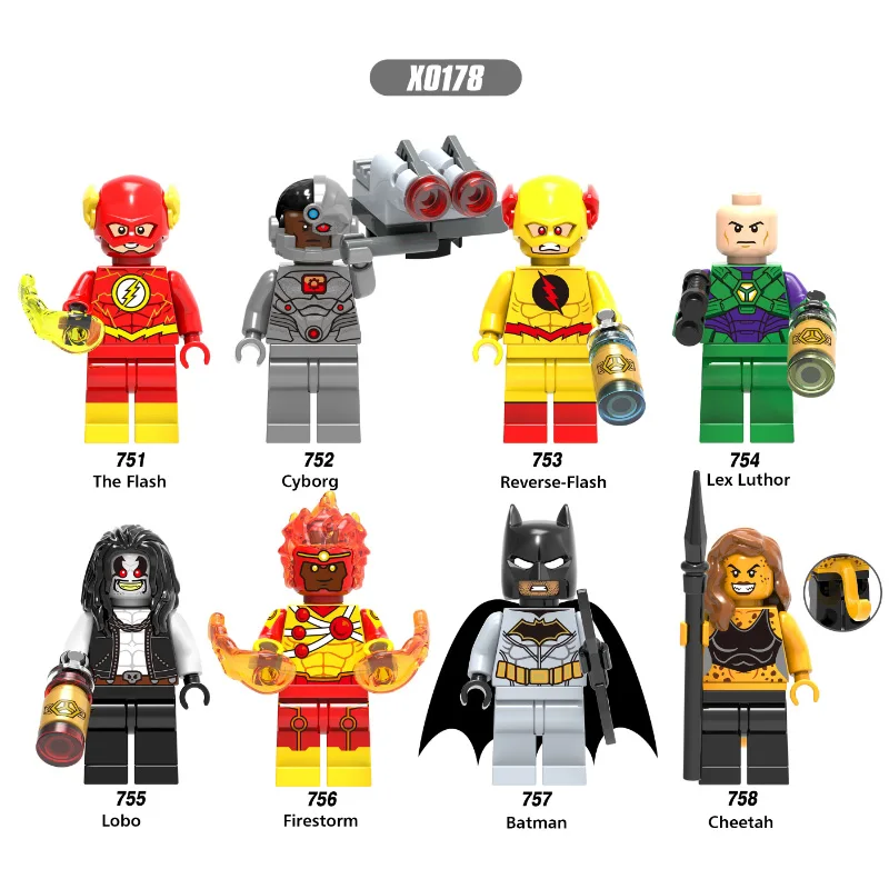 

Single Sale Super Heroes Cyborg Reverse-Flash Lex-Luther Firestorm Lobo Batman Flash Building Blocks Children Gift Toys