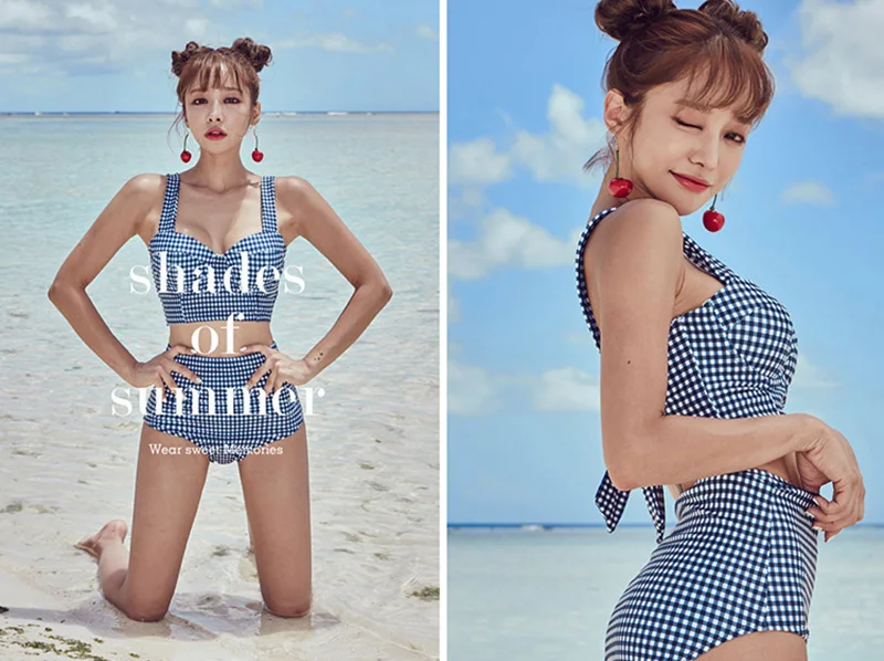 Sexy-High-Waist-Bikini-Women-Swimwear-Bathing-Triangle-Suits-Retro-Plaid-Girls-Back-Tie-With-Bow-Push-up-Padded-Bra-Bikini-Set-SCL577 (2)