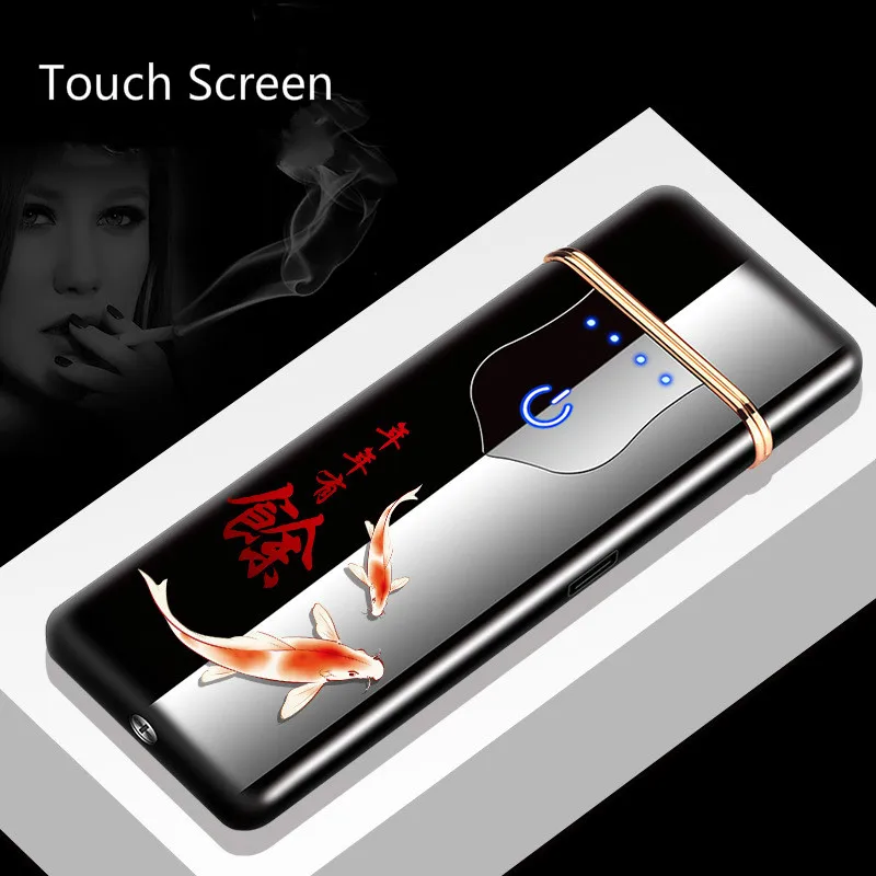 

New USB Charging Lighter Touch Induction Thin Rechargeable Cigarette Lighters Windproof Metal Electric Lighter Gadgets For Men